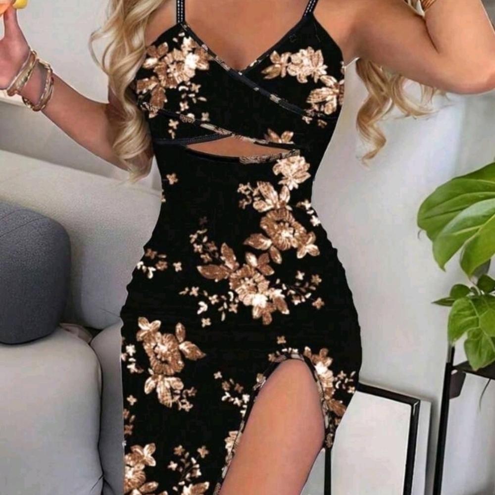 Floral Black and Brown Women's Dress Size M New